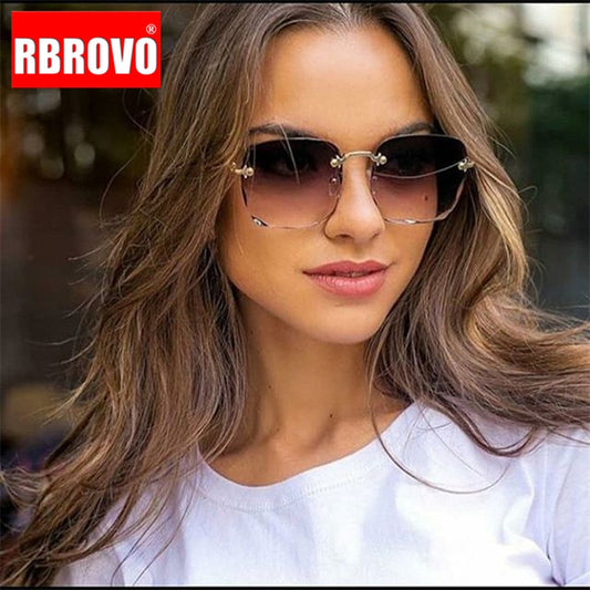 RBROVO Rimless Retro Sunglasses Women